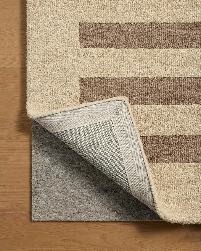 Loloi Leanne Ford Craven Collection CVN-05 Oatmeal/Bark 8'-6" x 11'-6" Area Rug Striped, Patterned, Neutral, Living Room, Bedroom, Dining Room