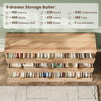 63'' Wide 9 Drawers Dresser for Bedroom,Modern Fluted Vertical Chest with Rounded Corners,Fluted Dresser for Living Room,Hallway, Natural Wood