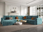 EASE MOOSE Sectional Cloud Couch Oversized for Living Room,7-Seat Modular Boneless Sofa U-Shaped Sofa with Ottoman, No-Assembly Chenille Couch, Blue