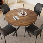 45.3'' Walnut Round Dining Table Set for 4, Mid Century Modern Small Coffee Set for Dining Room Kitchen Apartment (Light Walnut + 4 Black Chairs)