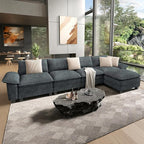 HERA'S HOUSE 158" Modular Sectional Sofa, Oversized L Shaped Couches for Living Room, Comfy Cloud Couch with Ottoman, 5-Seater Deep Seat Sofa with Throw Pillow, Chenille Blue