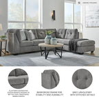 Signature Design by Ashley Marleton Contemporary Right-Arm Facing Tufted 2-Piece Sleeper Sectional with Chaise, Loose Seat Cushions and Bi-Fold Memory Foam Mattress, Full, Light Gray