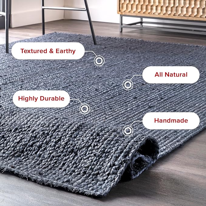 nuLOOM 2x8 Rigo Jute Hand Woven Area Rug, Navy, Solid Farmhouse Design, Natural Fiber, For Bedroom, Living Room, Dining Room, Hallway, Office, Kitchen, Entryway