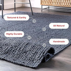 nuLOOM 8x10 Rigo Jute Hand Woven Area Rug, Navy, Solid Farmhouse Design, Natural Fiber, For Bedroom, Living Room, Dining Room, Hallway, Office, Kitchen, Entryway
