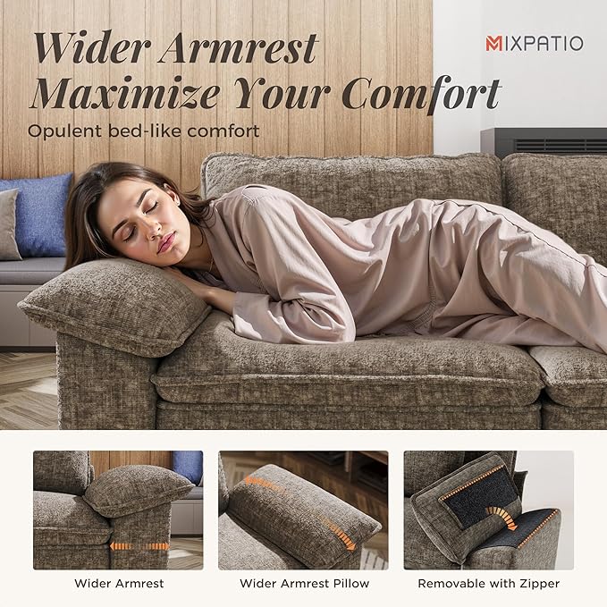 157-Inch L Shaped Sectional Sofa with Cloud Cushions, Deep Seat Modular Couch Set w/ 5 Seats & 1 Ottomans, Removable Arms, Plush Chenille Upholstery for Living Room, Apartment - Smoky Gray