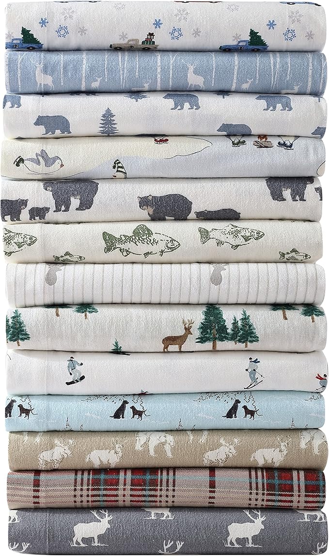 Eddie Bauer - Flannel Sheets Twin Size, Anti-Pilling & Wrinkle Resistant Cotton, Touchably Soft for All-Season Comfort - Bed Sheets with Matching Pillowcases & Fitted Sheet (Ski Slope)