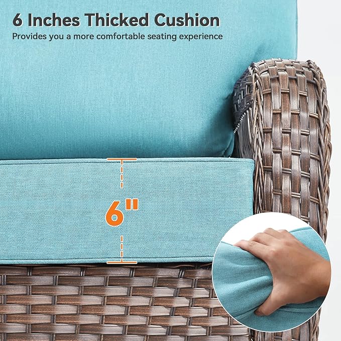 Luxury 6" Outdoor Cushions for Patio Furniture, 24x24x6" Thick Seat Cushion Set of 9, Fade Resistant Couch Chair Replacement Cushions High Density Deep Wicker Chair Cushion w/ Removable Cover, Teal
