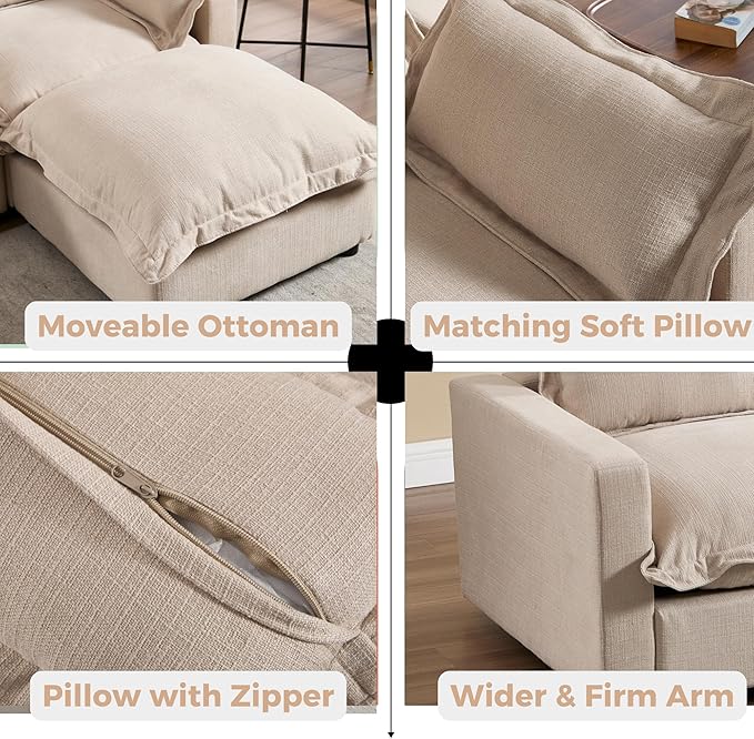 chairus 68" Love Seat Sofa with Ottoman Upholstered Linen Deep Seat Couch with Pillow Modular Oversized Couch Sleeper for Living Room, Bedroom, Reception Room, Apartment, 2-Seater/Oatmeal