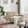 48" Small Loveseat Sofa, Mid Century Modern Love Seat with Back Cushions and Plastic Legs, 2 Seater Couches for Living Room, Bedroom, Small Spaces, Beige