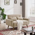48" Small Loveseat Sofa, Mid Century Modern Love Seat with Back Cushions and Plastic Legs, 2 Seater Couches for Living Room, Bedroom, Small Spaces, Beige