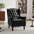Mid-Century Modern Wingback Accent Chair - Luxe PU Faux Leather Upholstery with Solid Wood Legs, Ergonomic High Back Design - Water Resistant Living Room, Bedroom & Home Office Chair (Black)