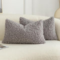 Pack of 2 Curly Teddy Wool Faux Fur Throw Pillow Covers Fuzzy Accent Soft Sherpa Pillowcases Sheepskin Fleece Decorative Cushion Case for Sofa Couch Living Room 12x20 Inch Light Grey