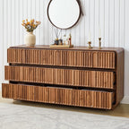 Fluted 9 Drawer Dresser for Bedroom, 60" Wide Modern Chest of Storage Drawers, Wood Dresser & Chest of Drawers with Curved Corners, Dressers TV Stand for Living Room (60" Walnut 9 Drawer)