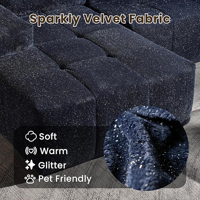 114" Glitter Cloud Sectional Couch with L-Shape Chaise, Modern Boneless Couches for Living Room, Fluffy Tufted Deep Seat Modular Sofa in a Box No Assembly