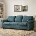 ONBRILL 90 Inch Nailhead Trim Couch for Living Room, 23 Inch Deep Seat Rolled Arm Sofa, Comfy Upholstered 3 Seater Chenille Couch w/Wooden Leg, Large Traditional Sofa for Farmhouse, Teal