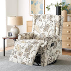 Swivel Glider Recliner Chairs Set of 2, High Back Rocker Reclining Accent Chair with Smooth Manual Mechanism for Nursery, Comfortable & Quiet Upholstered Armchair Seating-Cream Plant