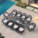 PURPLE LEAF Patio Dining Set for 10 with Gray Storage Box All-Weather Wicker 11 Piece Aluminium Outdoor Table and Chairs Set Included Cushions Modern Outdoor Furniture Set Grey and Navy