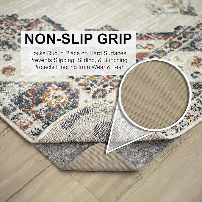Mohawk Home 8' x 10' Non Slip Grip Rug Pad 1/4" Thick Dual Surface Felt Cushion + Rubber Gripper - Safe for All Floors