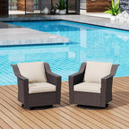 Patio 2 Pieces Wicker Swivel Chairs Set of 2，Outdoor PE Rattan Rocking Glider Armchairs, Water-Resistant Cushions with Removable and Washable Covers, Porch, Balcony, Sunroom (Beige)