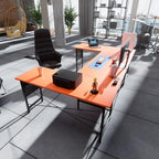 Pamray 71 Inch Large Computer Desk with Power Outlets,U Shaped Corner Desk for Home Office Work and Gaming Orange