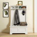 Crosley Furniture Campbell Hall Tree with Storage Bench and Coat Rack Hooks for Hanging, White