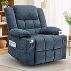 Adult 360° Swivel Rocking Recliner, Nursery Glider Lounger with Massage and Heating, Rocking Chair with Cup Holder, Living Room and Bedroom Manual Chair (Fabric, Blue)