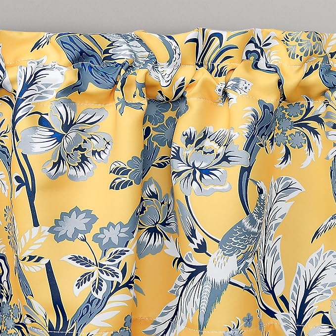 Lush Decor Dolores Light Filtering Valance Curtains Single, 52" W x 18" L Yellow - Valances for Windows - Vintage Valance Floral - Coquette Décor
