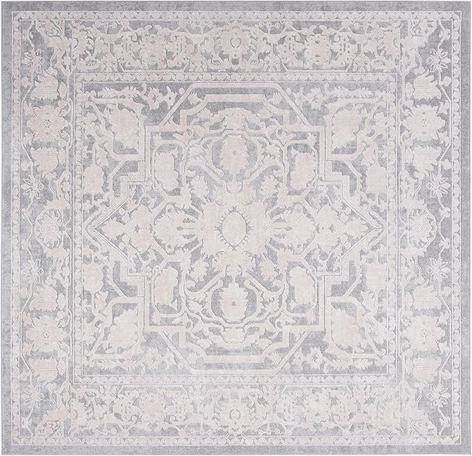 SAFAVIEH Area Rug 3' Square - Reflection Collection - Light Grey & Cream, Non-Shedding & Easy Cleaning, Ideal for Foyer, Living Room, Bedroom (RFT665C)