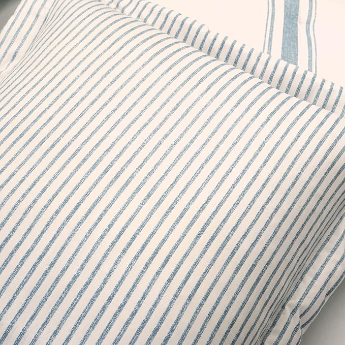 Lush Decor Farmhouse Stripe Reversible Cotton Comforter Set, 3 Piece Set, King, Blue - Cozy F𝚊rmhouse Bedding Set - Rustic Decor - Striped Comforter - Modern Farmho𝚞se Bedroom Decor