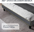 Allewie Queen Size Bed Frame with Button Tufted Wingback Headboard, Upholstered Platform Bed with Wooden Slats Support - No Box Spring Needed, Noise-Free, Easy Assembly, Dark Grey