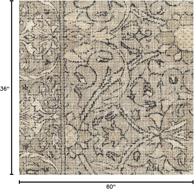 RUGGABLE x Morris & Co Washable Area Rug – Montreal Natural Stone 3x5, Stain-Resistant, Non-Slip – Small Machine Washable Rugs for Living Room, Bedroom, Hallway, Entryway & Office–with Cushioned Pad