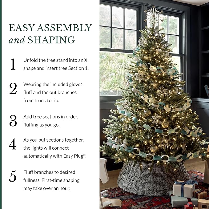Balsam Hill 9ft Pre-Lit Classic Blue Spruce - Artificial Christmas Tree with 1500 LED Clear Lights, Easy Plug Technology, Premium Stand for Indoor Holiday Decorating