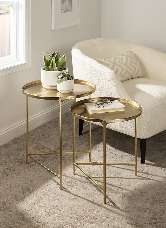 Kate and Laurel Ulani Modern Nesting Side Table; Set of 2; Gold; Sophisticated Glam End Tables for Storage and Display