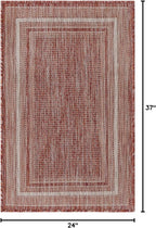Unique Loom Outdoor Border Collection Area Rug - Soft Border (2' x 3' 1" Rectangle, Rust Red/ Ivory)