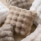 Pack of 2 Thick Plush Throw Pillow Covers Fluffy Wave Faux Fur Decorative Cushion Covers Soft Wool Pillowcase for Sofa Couch Livingroom 22x22 Inch Camel