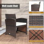 COSTWAY 3 Pieces Patio Furniture Sets, Outdoor Rattan Conversation Set with Tempered Glass Tabletop and Soft Cushion, Wicker Cushioned Chair Sofa for Backyard, Porch, Poolside, Lawn, White