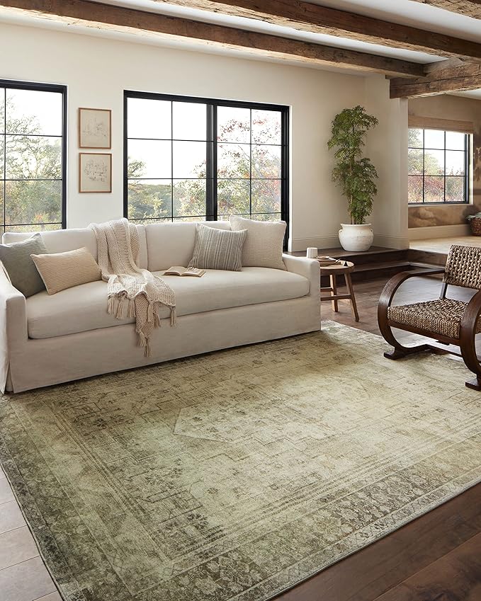 Loloi Magnolia Home by Joanna Gaines Banks Collection BAN-06 Natural/Granite 2'-6" x 7'-6", .13" Pile Height, Machine Washable, Runner Rug