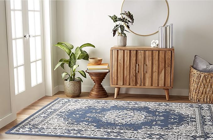 Home Dynamix Premium Sakarya Traditional Medallion Border Area Rug, Midnight Blue, 7'8"x10'7" Rectangle