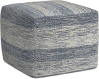 SIMPLIHOME Clay Boho Square Pouf in Patterened Teal Melange Cotton for the Living Room, Bedroom and Kids Room