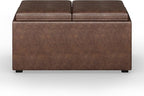 SIMPLIHOME Avalon 35 inch Wide Contemporary Rectangle 5 Pc Storage Ottoman in Distressed Chestnut Brown Vegan Faux Leather, Assembled, For the Living Room, Entryway and Family Room
