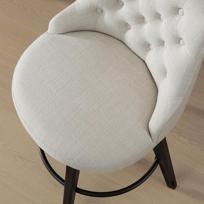 Watson & Whitely Counter Height Bar Stools Set of 3, Performance Fabric Upholstered Modern Swivel Barstool with Back, Solid Wood Legs, 26" H Seat, Linen