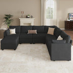 Modular Sectional Sofa Couches, Large Convertible Modular Couches with Storage, 7-Seater Sectional Sofa for Living Room, U Shaped Sectional Couch Sleeper Sofa with Chaise (Black, 7 Seats)