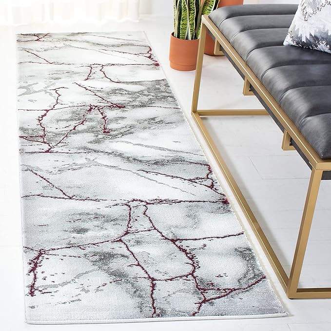 SAFAVIEH Craft Collection Runner Rug - 2'3" x 16', Grey & Wine, Modern Abstract Design, Non-Shedding & Easy Care, Ideal for High Traffic Areas in Living Room, Bedroom (CFT877S)