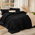 Bedsure Tufted Boho Comforter Set Full Size - Black Boho Bed Set, GentleSoft™ 3 Pieces Farmhouse Shabby Chic Embroidery Bedding, Gifts for Woman, Soft Jacquard Full Comforter for All Seasons