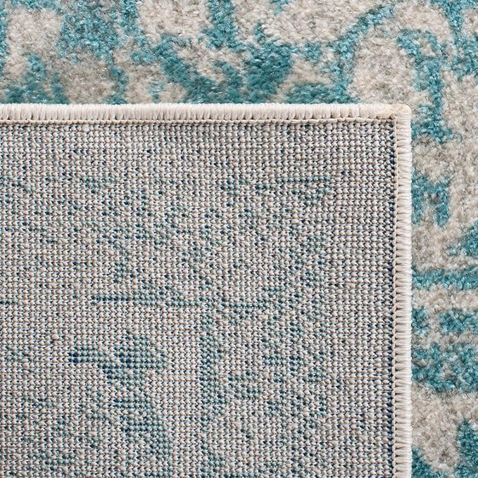 SAFAVIEH Evoke Collection Area Rug - 5'3" Square, Ivory & Aqua, Distressed Design, Non-Shedding & Easy to Clean, Ideal for Living Room, Bedroom, Dining Space (EVK256J)