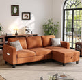 Sectional Sofa and Couches for Living Room, 78'' Orange 3 Seat L-Shaped Couch with Movable Ottoman, Comfy Velvet Convertible Sectionals Sofas with Chaise for Apartment, Office, Small Space