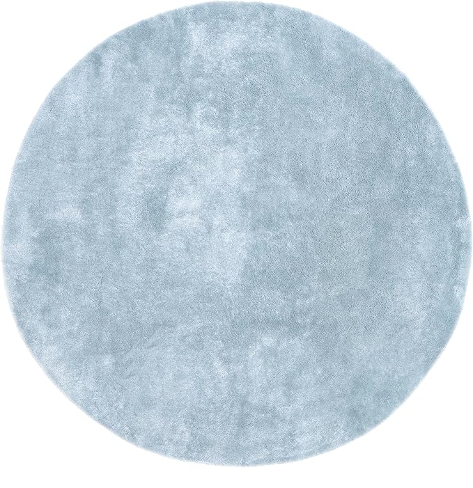 nuLOOM 6' Round Cozy Plush Area Rug, Machine Washable, Non-Slip, Soft Fluffy Shag Carpet for Living Room Bedroom Kids Room Nursery Home Decor, Loni Light Blue