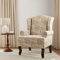 Accent Chair, High Back Upholstered Armchair with High Resilience Sponge & Wood Legs, Mid-Century Modern Comfy Single Sofa Reading Chairs for Living Room, Bedroom (Floral Sand, Set of 1)