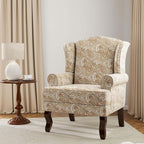 Accent Chair, High Back Upholstered Armchair with High Resilience Sponge & Wood Legs, Mid-Century Modern Comfy Single Sofa Reading Chairs for Living Room, Bedroom (Floral Sand, Set of 1)