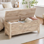 VECELO 43.3" Storage Bench, Entryway Shoe Ottoman, Farmhouse Style Bench with Handwoven Cushion and Metal Safety Hinges for Bedroom, Living Room, Entryway, Wood